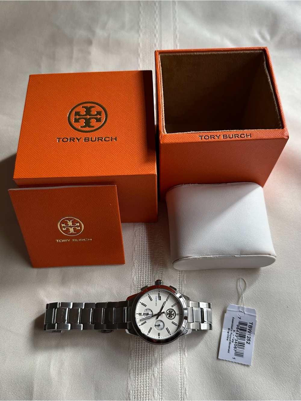 Tory Burch Collin Watch TBW1252 Stainless Steel Women's Watch with White Dial.